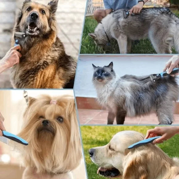 Side-by-side comparison of the Elite Dual-Sided Pet Grooming Brush’s fine bristles and soft bristles for versatile pet grooming.