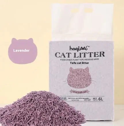 Various scents of Eco-Friendly Tofu Cat Litter including Original, Peach, Bamboo Charcoal, Green Tea, and Lavender for unbeatable odor control.