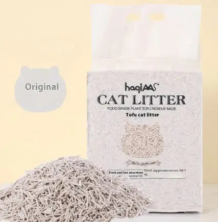 Happy pet owner holding Eco-Friendly Tofu Cat Litter, highlighting its biodegradable packaging and sustainable features.