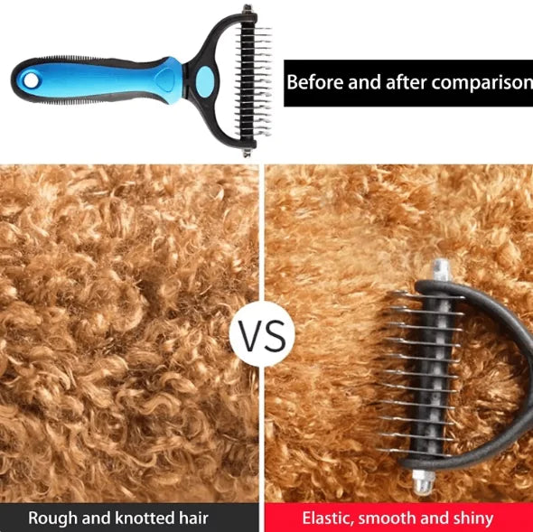 Elite Dual-Sided Pet Grooming Brush featuring fine bristles for detangling and soft bristles for a shiny coat, ideal for both cats and dogs.
