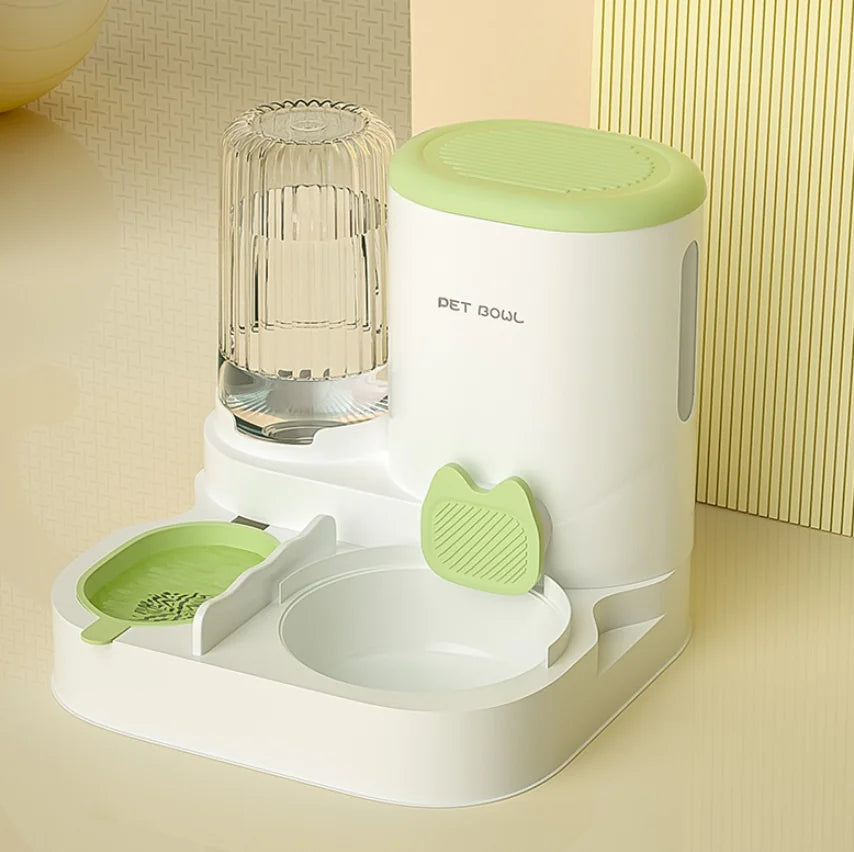 Dual Stainless Steel Food Bowls included with Automatic Cat Water Fountain for a healthy feeding solution.