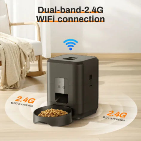 Stylish white Automatic Smart Pet Feeder With WiFi Control designed for busy cat owners.