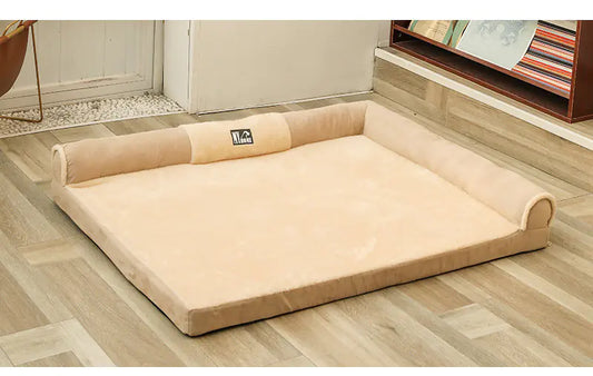 Detachable Plush Dog Sofa Bed in stylish khaki color, providing comfort and support for your furry friend.
