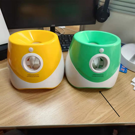 Automatic Tennis Ball Launcher for Dogs showcasing USB rechargeable feature and vibrant color design.