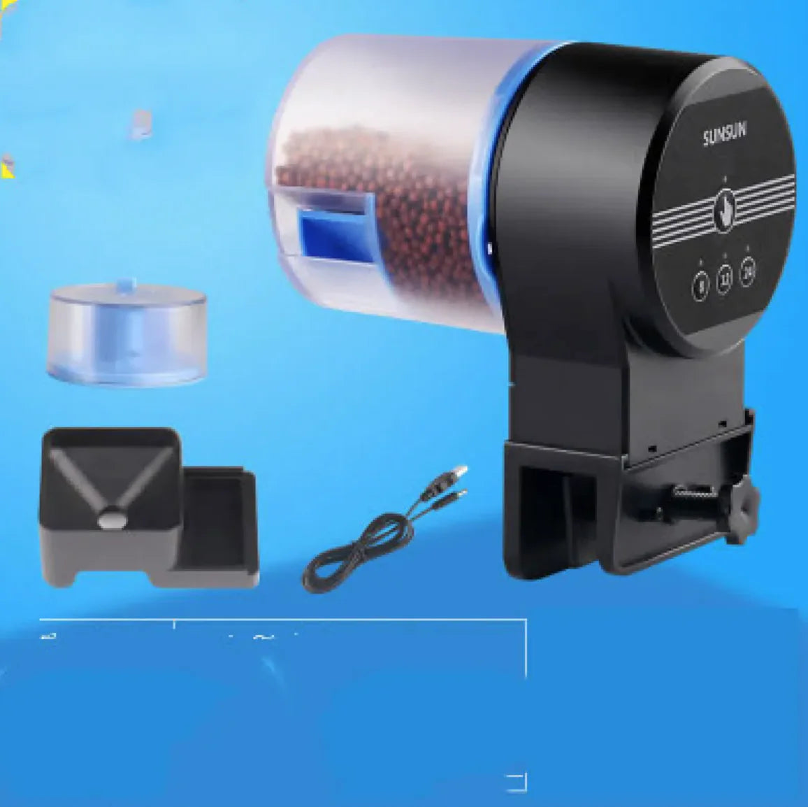 Fish happily eating from the Automatic Aquarium Feeder, demonstrating how it promotes healthy feeding routines for vibrant fresh and saltwater fish.